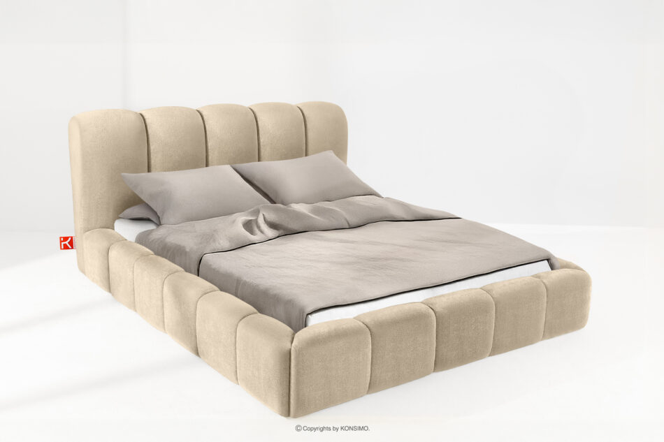 MERIDE Łóżko tapicerowane 180 cm w stylu japandi z pikowaniem beżowy beżowy - zdjęcie 1