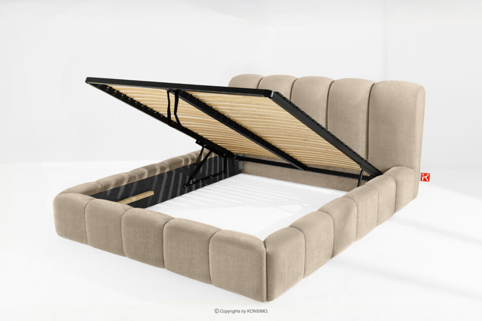 MERIDE Łóżko tapicerowane 180 cm w stylu japandi z pikowaniem szarobeżowy szarobeżowy - zdjęcie 6