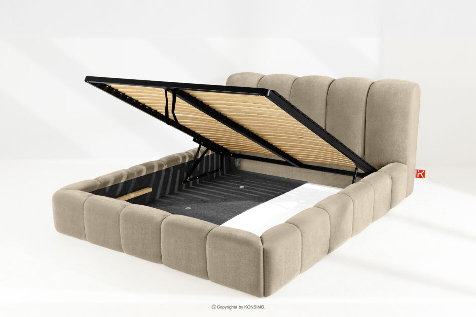 MERIDE Łóżko tapicerowane 180 cm w stylu japandi z pikowaniem szarobeżowy szarobeżowy - zdjęcie 8