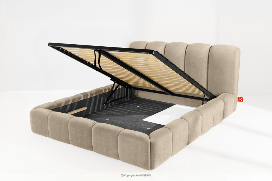 MERIDE Łóżko tapicerowane 180 cm w stylu japandi z pikowaniem szarobeżowy szarobeżowy - zdjęcie 9