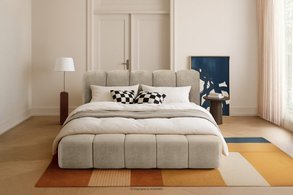 MERIDE Łóżko tapicerowane 180 cm w stylu japandi z pikowaniem szarobeżowy szarobeżowy - zdjęcie 21