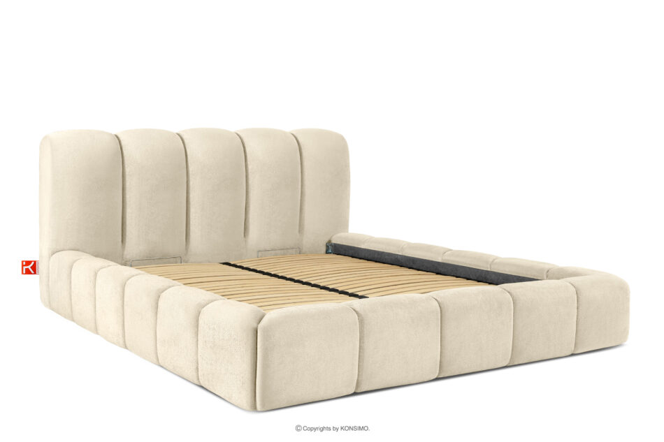 MERIDE Łóżko tapicerowane 180 cm w stylu japandi z pikowaniem ecru ecru - zdjęcie 2