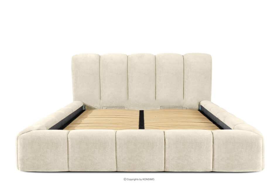 MERIDE Łóżko tapicerowane 180 cm w stylu japandi z pikowaniem ecru ecru - zdjęcie 3