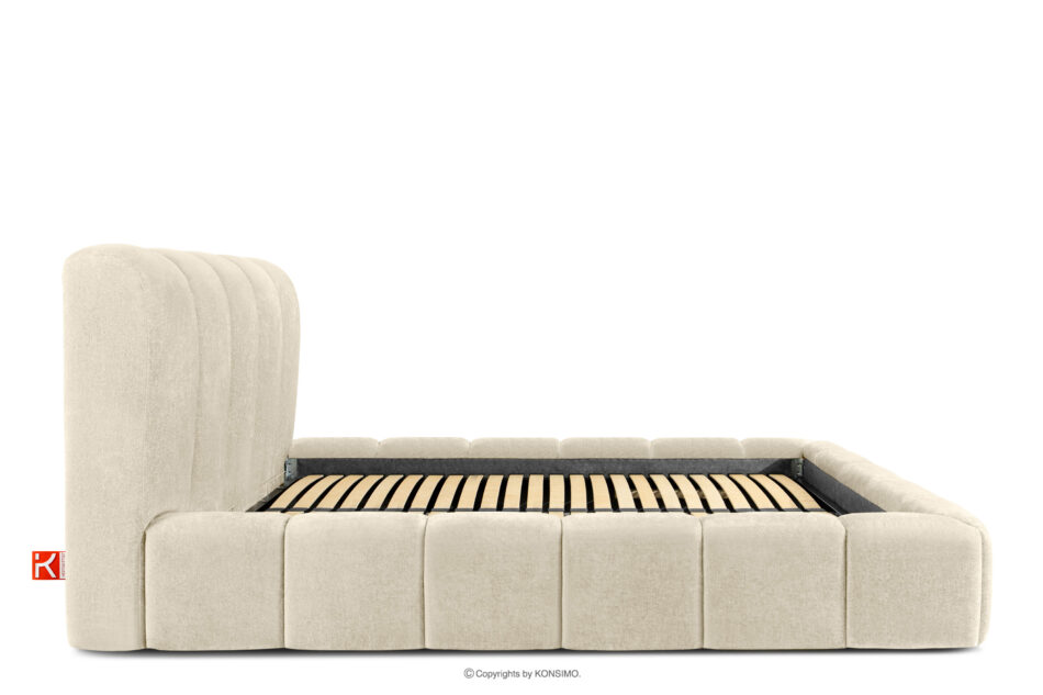 MERIDE Łóżko tapicerowane 180 cm w stylu japandi z pikowaniem ecru ecru - zdjęcie 4