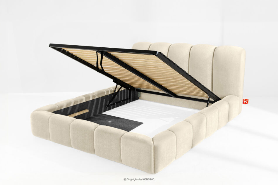 MERIDE Łóżko tapicerowane 180 cm w stylu japandi z pikowaniem ecru ecru - zdjęcie 7