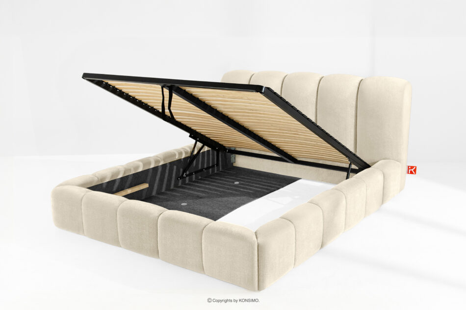 MERIDE Łóżko tapicerowane 180 cm w stylu japandi z pikowaniem ecru ecru - zdjęcie 8