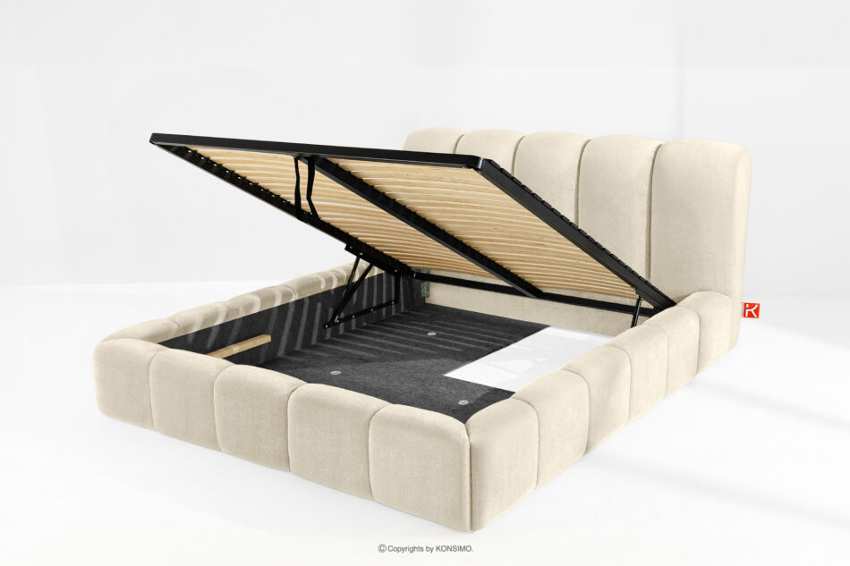 MERIDE Łóżko tapicerowane 180 cm w stylu japandi z pikowaniem ecru ecru - zdjęcie 9