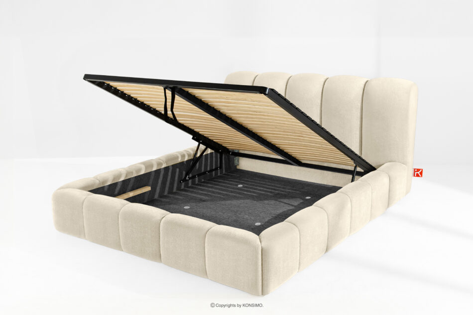 MERIDE Łóżko tapicerowane 180 cm w stylu japandi z pikowaniem ecru ecru - zdjęcie 10