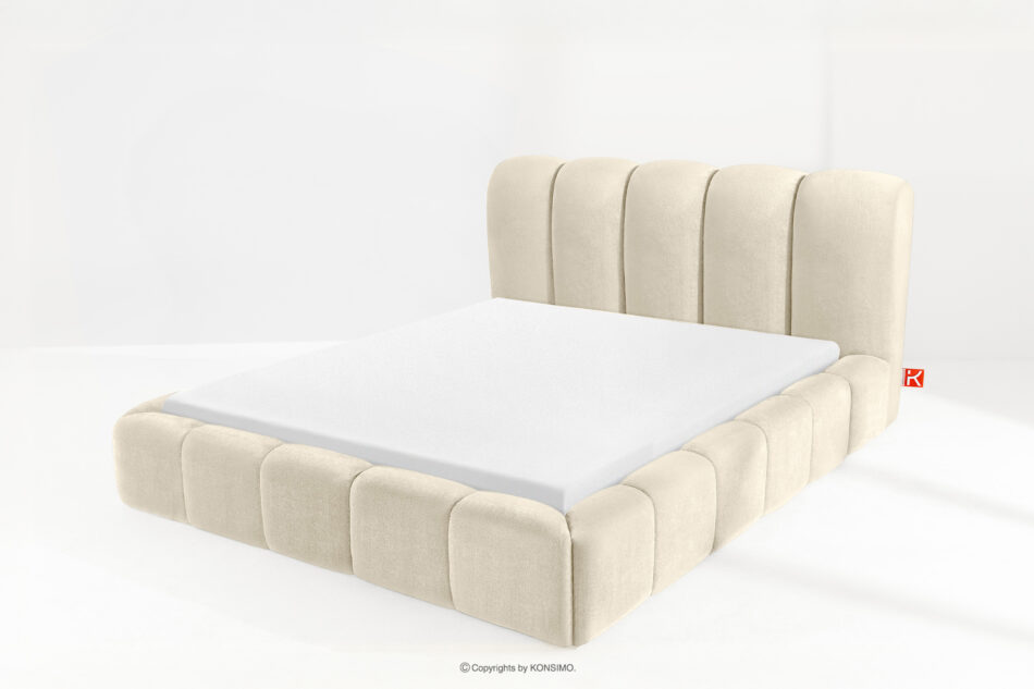 MERIDE Łóżko tapicerowane 180 cm w stylu japandi z pikowaniem ecru ecru - zdjęcie 13