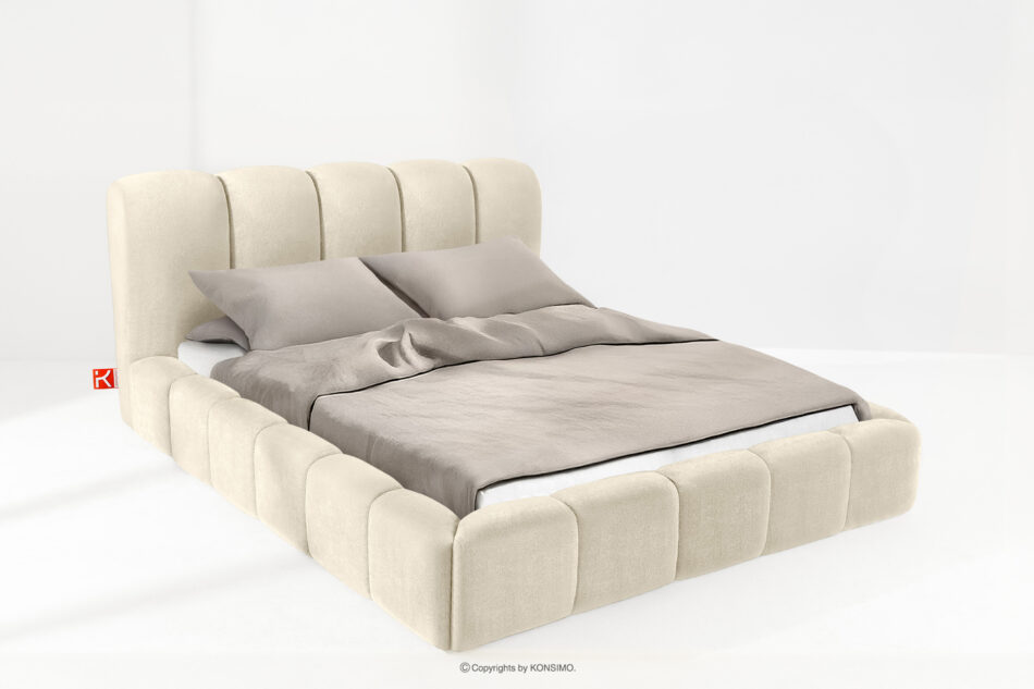 MERIDE Łóżko tapicerowane 180 cm w stylu japandi z pikowaniem ecru ecru - zdjęcie 1