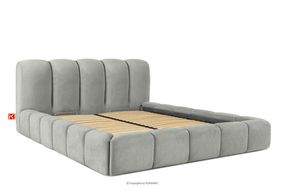 MERIDE Łóżko tapicerowane 200 cm z pikowaniem jasny szary jasny szary - zdjęcie 2