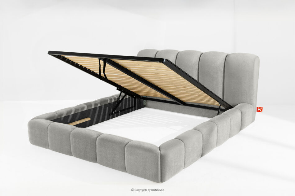 MERIDE Łóżko tapicerowane 200 cm z pikowaniem jasny szary jasny szary - zdjęcie 6