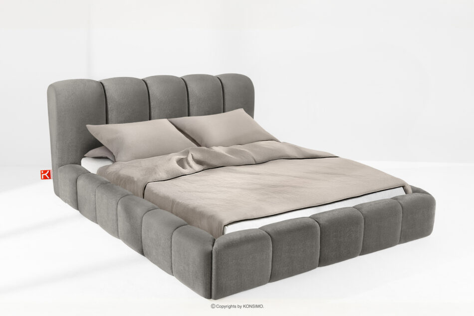 MERIDE Łóżko tapicerowane 200 cm z pikowaniem ciemny szary ciemny szary - zdjęcie 1