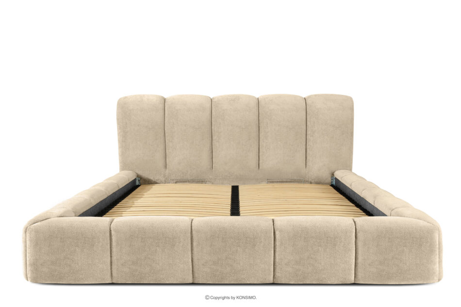 MERIDE Łóżko tapicerowane 200 cm w stylu japandi z pikowaniem beżowy beżowy - zdjęcie 3