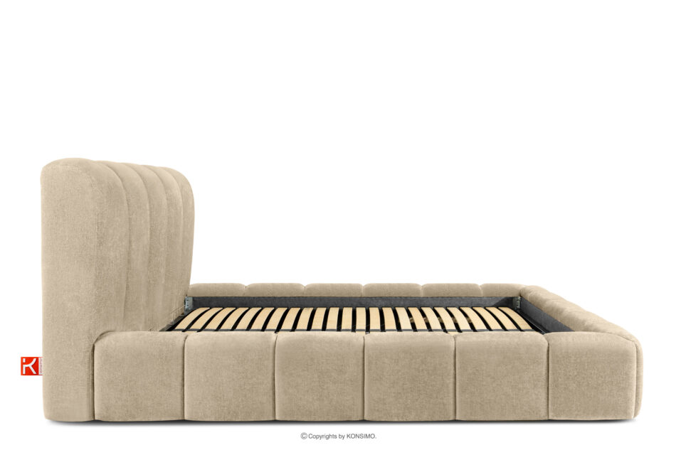 MERIDE Łóżko tapicerowane 200 cm w stylu japandi z pikowaniem beżowy beżowy - zdjęcie 4