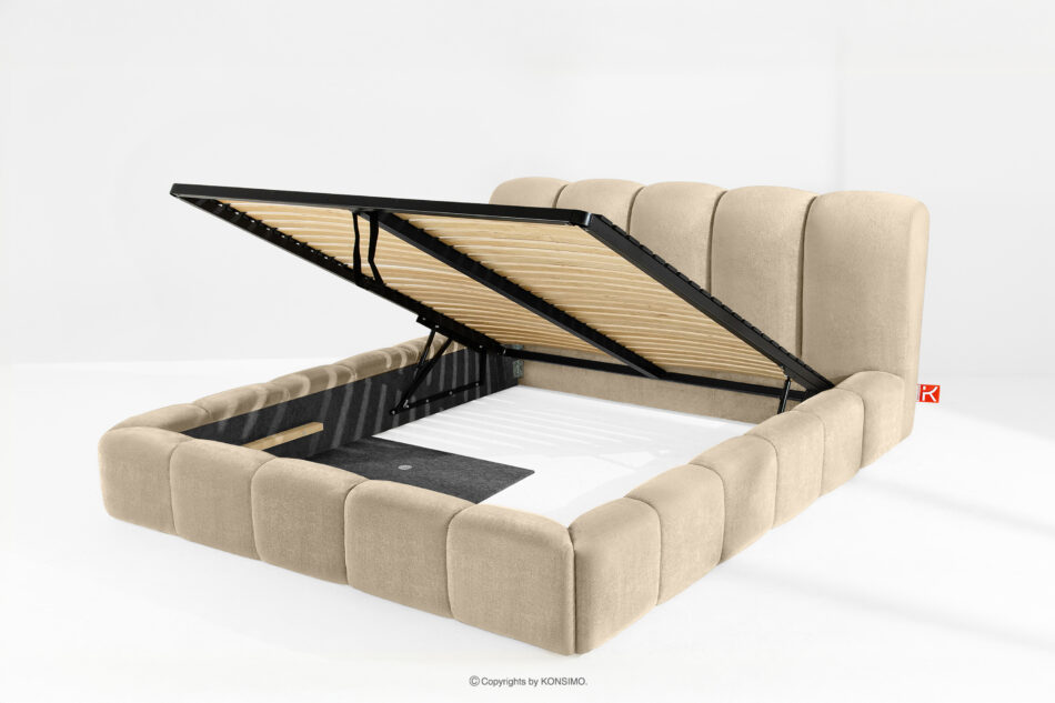 MERIDE Łóżko tapicerowane 200 cm w stylu japandi z pikowaniem beżowy beżowy - zdjęcie 7