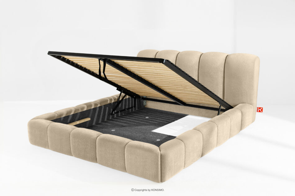 MERIDE Łóżko tapicerowane 200 cm w stylu japandi z pikowaniem beżowy beżowy - zdjęcie 9