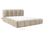 Łóżko tapicerowane 200 cm w stylu japandi z pikowaniem szarobeżowy