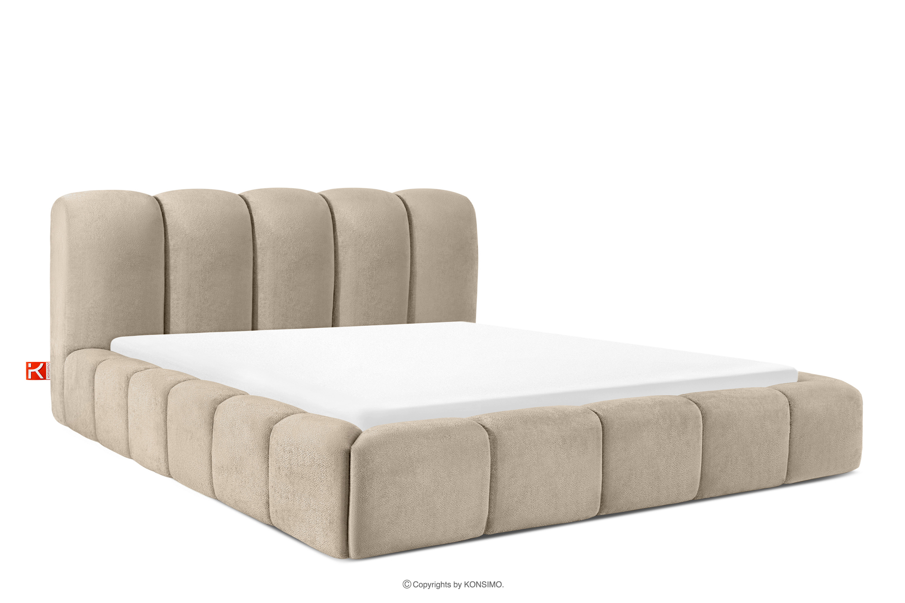 Łóżko tapicerowane 200 cm w stylu japandi z pikowaniem szarobeżowy