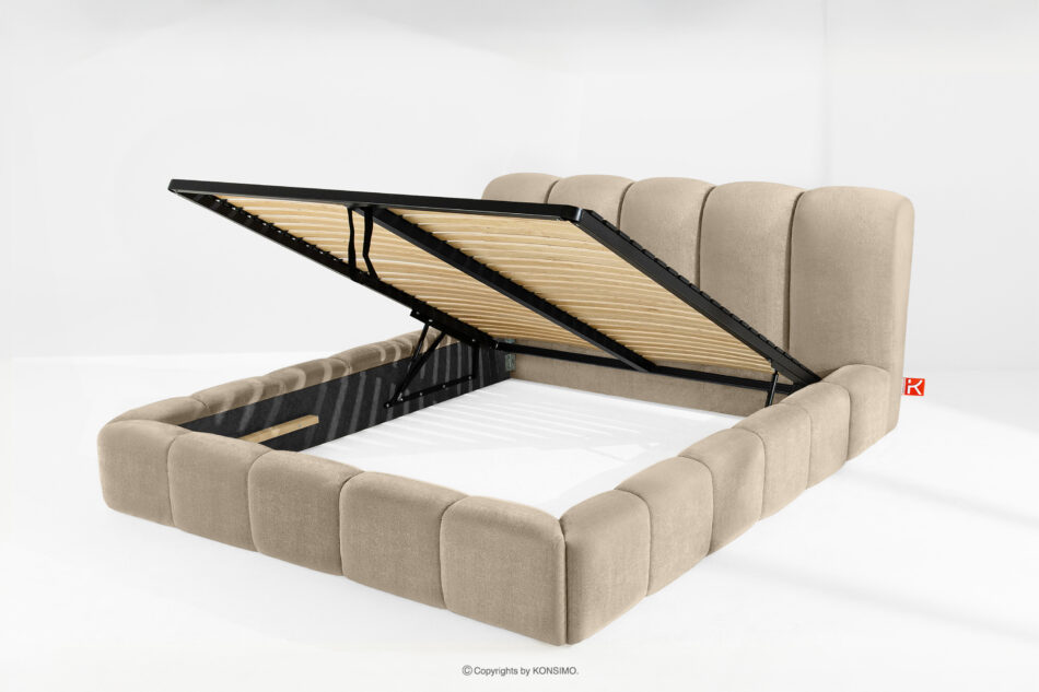 MERIDE Łóżko tapicerowane 200 cm w stylu japandi z pikowaniem szarobeżowy szarobeżowy - zdjęcie 6