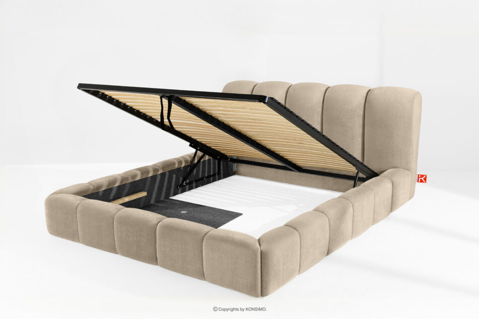 MERIDE Łóżko tapicerowane 200 cm w stylu japandi z pikowaniem szarobeżowy szarobeżowy - zdjęcie 7