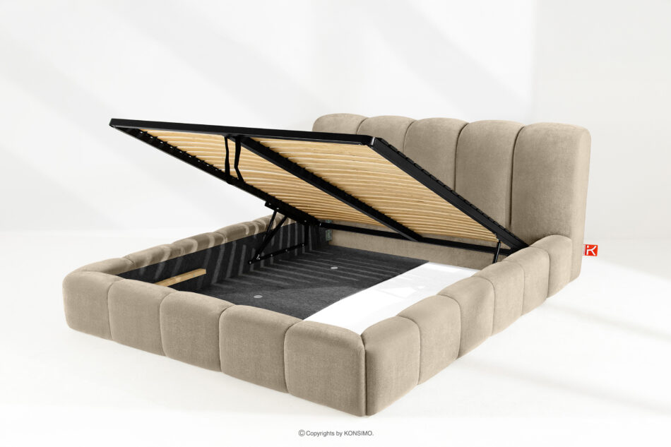 MERIDE Łóżko tapicerowane 200 cm w stylu japandi z pikowaniem szarobeżowy szarobeżowy - zdjęcie 8