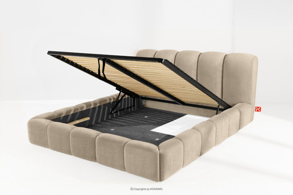 MERIDE Łóżko tapicerowane 200 cm w stylu japandi z pikowaniem szarobeżowy szarobeżowy - zdjęcie 9