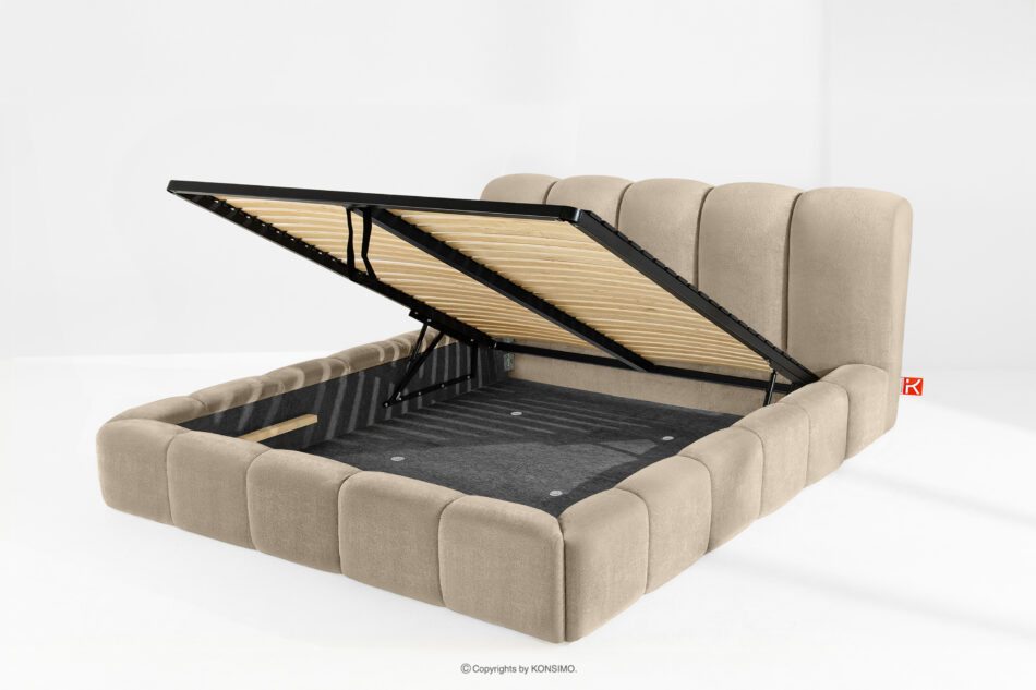 MERIDE Łóżko tapicerowane 200 cm w stylu japandi z pikowaniem szarobeżowy szarobeżowy - zdjęcie 10