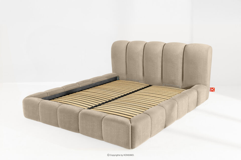 MERIDE Łóżko tapicerowane 200 cm w stylu japandi z pikowaniem szarobeżowy szarobeżowy - zdjęcie 12