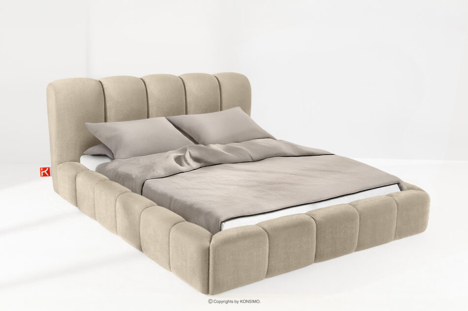 MERIDE Łóżko tapicerowane 200 cm w stylu japandi z pikowaniem szarobeżowy szarobeżowy - zdjęcie 1