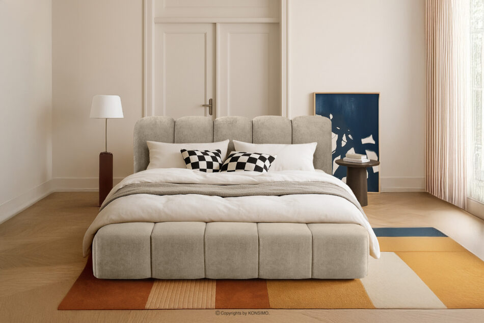 MERIDE Łóżko tapicerowane 200 cm w stylu japandi z pikowaniem szarobeżowy szarobeżowy - zdjęcie 21