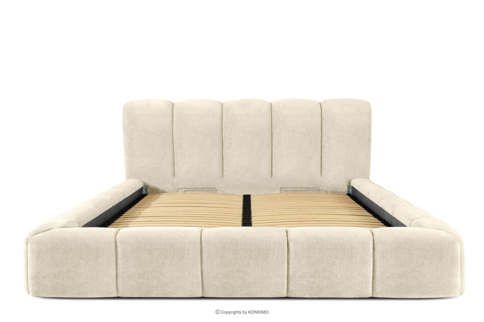 MERIDE Łóżko tapicerowane 200 cm w stylu japandi z pikowaniem ecru ecru - zdjęcie 3