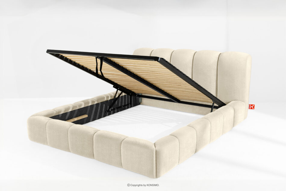 MERIDE Łóżko tapicerowane 200 cm w stylu japandi z pikowaniem ecru ecru - zdjęcie 6