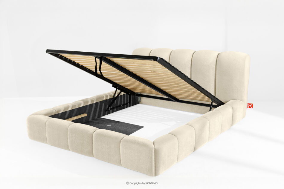 MERIDE Łóżko tapicerowane 200 cm w stylu japandi z pikowaniem ecru ecru - zdjęcie 7