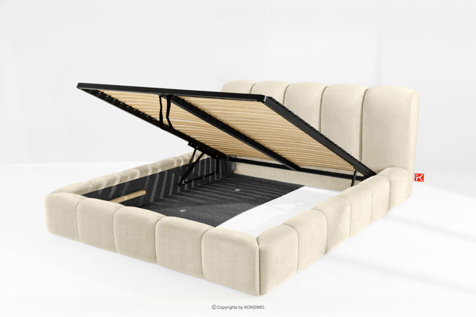 MERIDE Łóżko tapicerowane 200 cm w stylu japandi z pikowaniem ecru ecru - zdjęcie 8