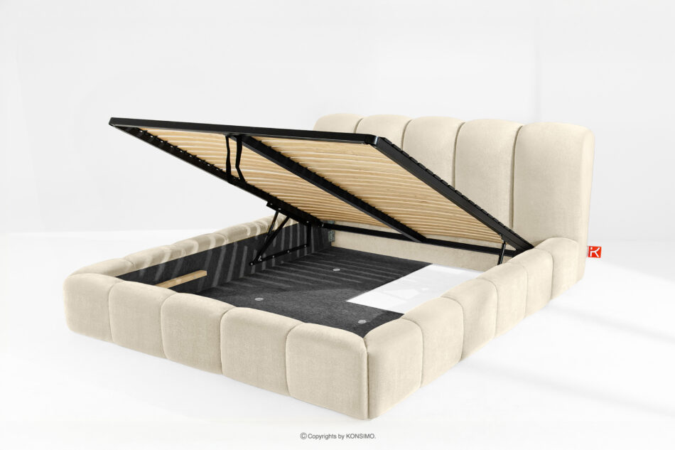 MERIDE Łóżko tapicerowane 200 cm w stylu japandi z pikowaniem ecru ecru - zdjęcie 9