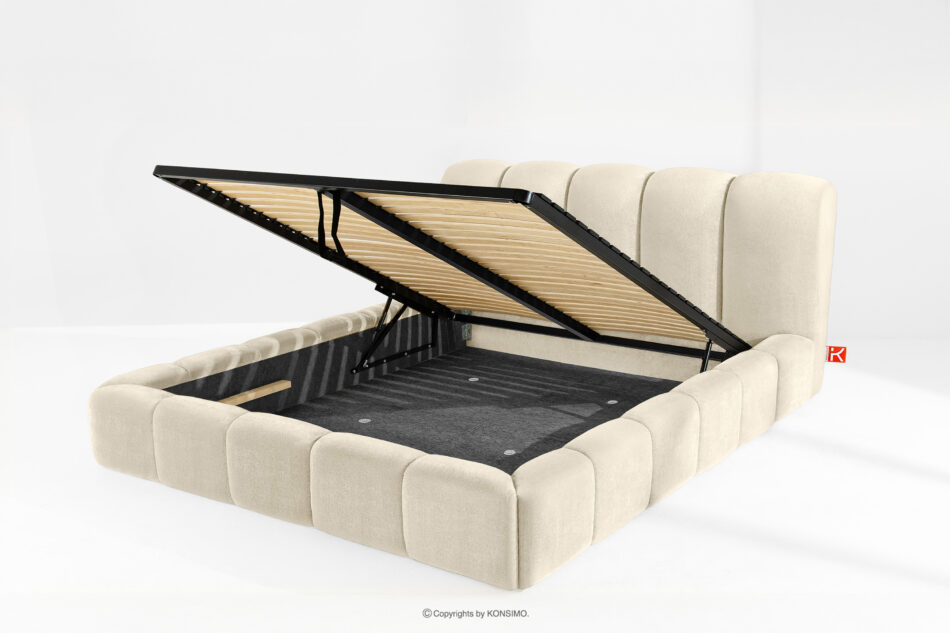 MERIDE Łóżko tapicerowane 200 cm w stylu japandi z pikowaniem ecru ecru - zdjęcie 10