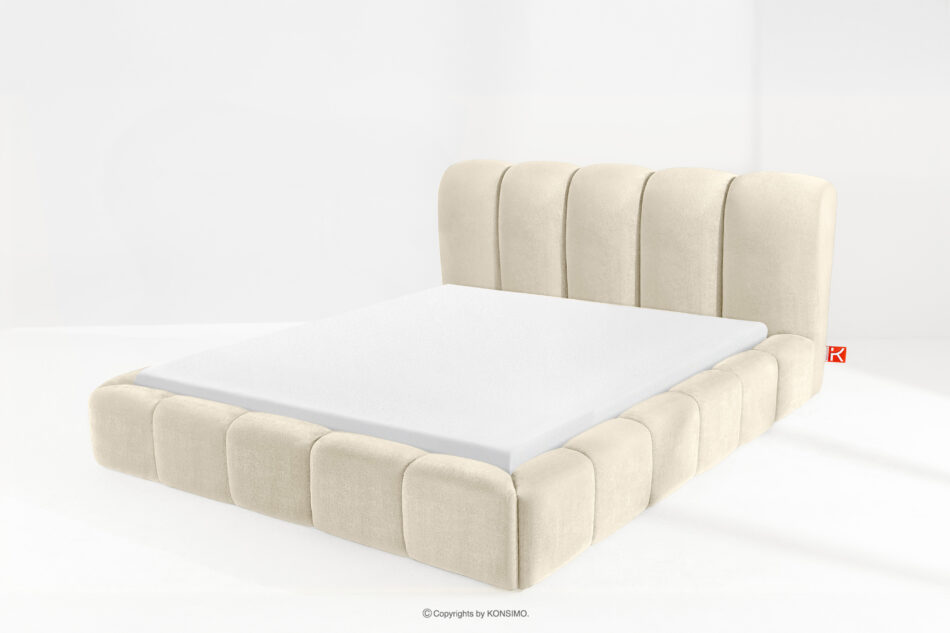 MERIDE Łóżko tapicerowane 200 cm w stylu japandi z pikowaniem ecru ecru - zdjęcie 13