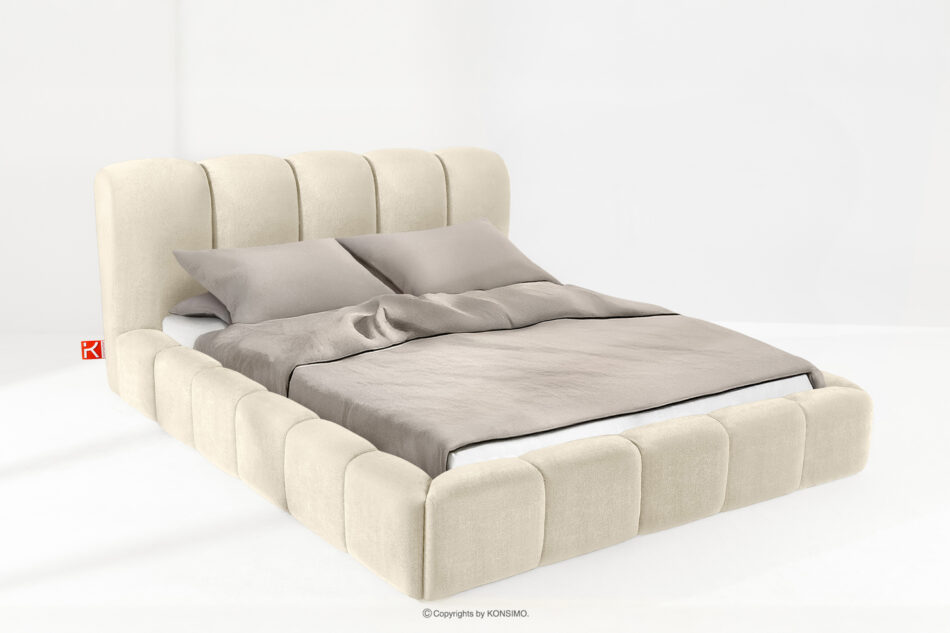 MERIDE Łóżko tapicerowane 200 cm w stylu japandi z pikowaniem ecru ecru - zdjęcie 1