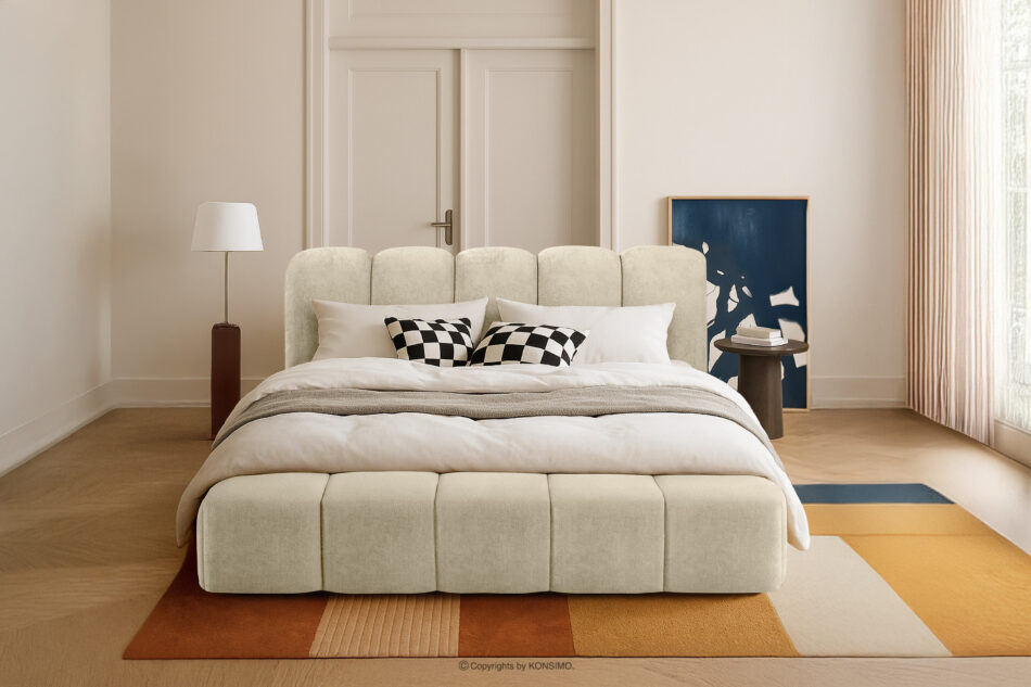 MERIDE Łóżko tapicerowane 200 cm w stylu japandi z pikowaniem ecru ecru - zdjęcie 21