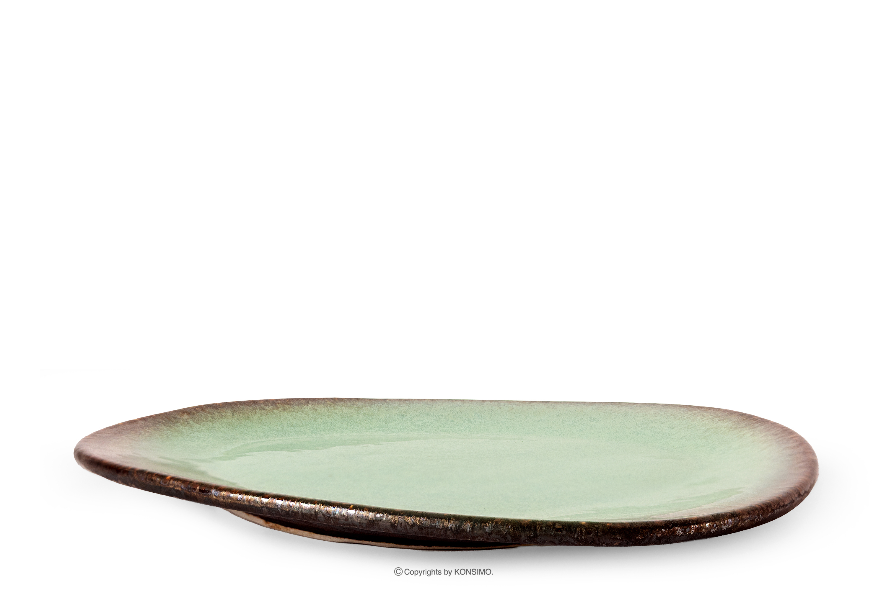 Talerz deserowy ręcznie szkliwiony szałwiowy