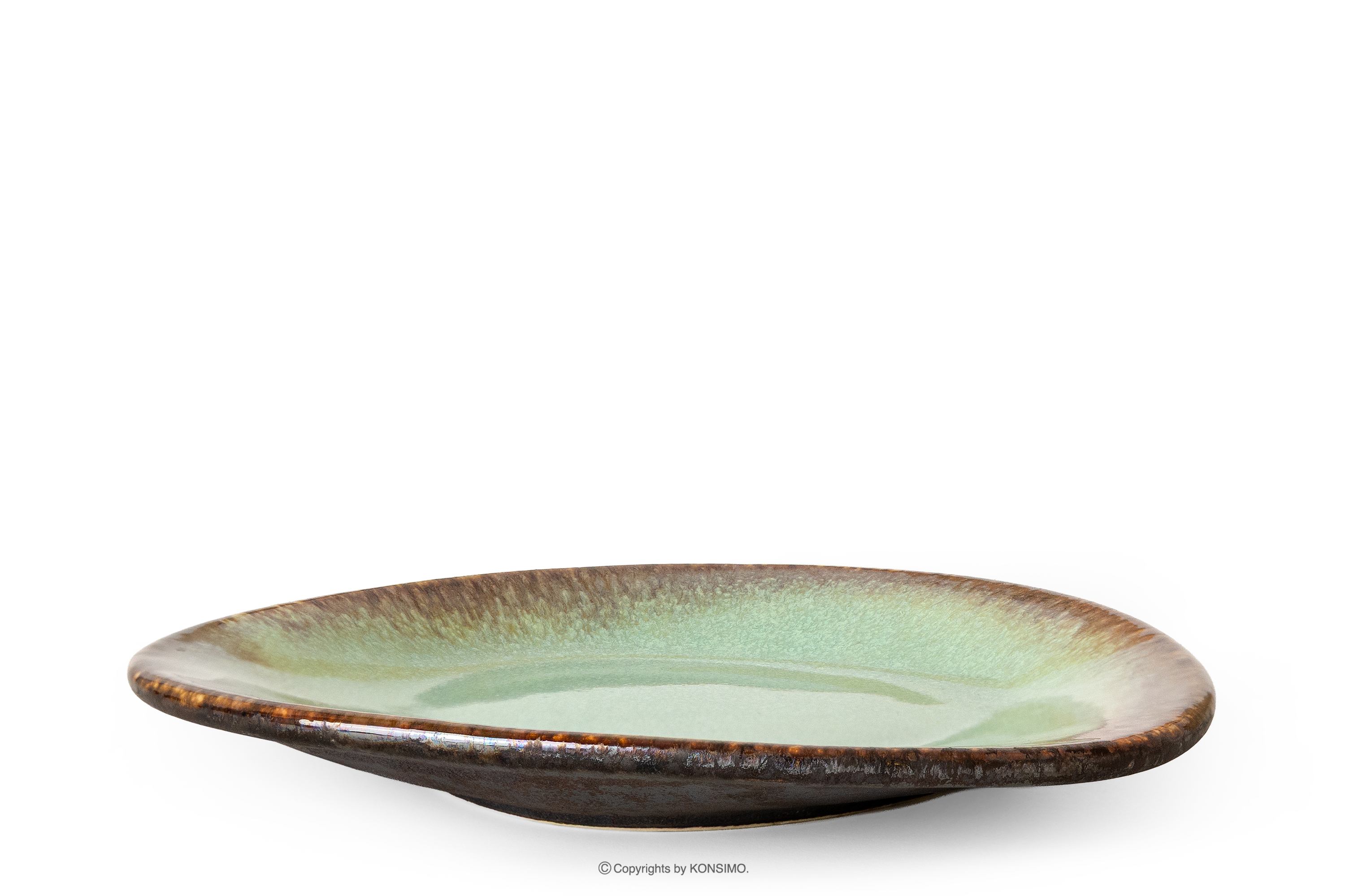 Talerz śniadaniowy ręcznie szkliwiony szałwiowy