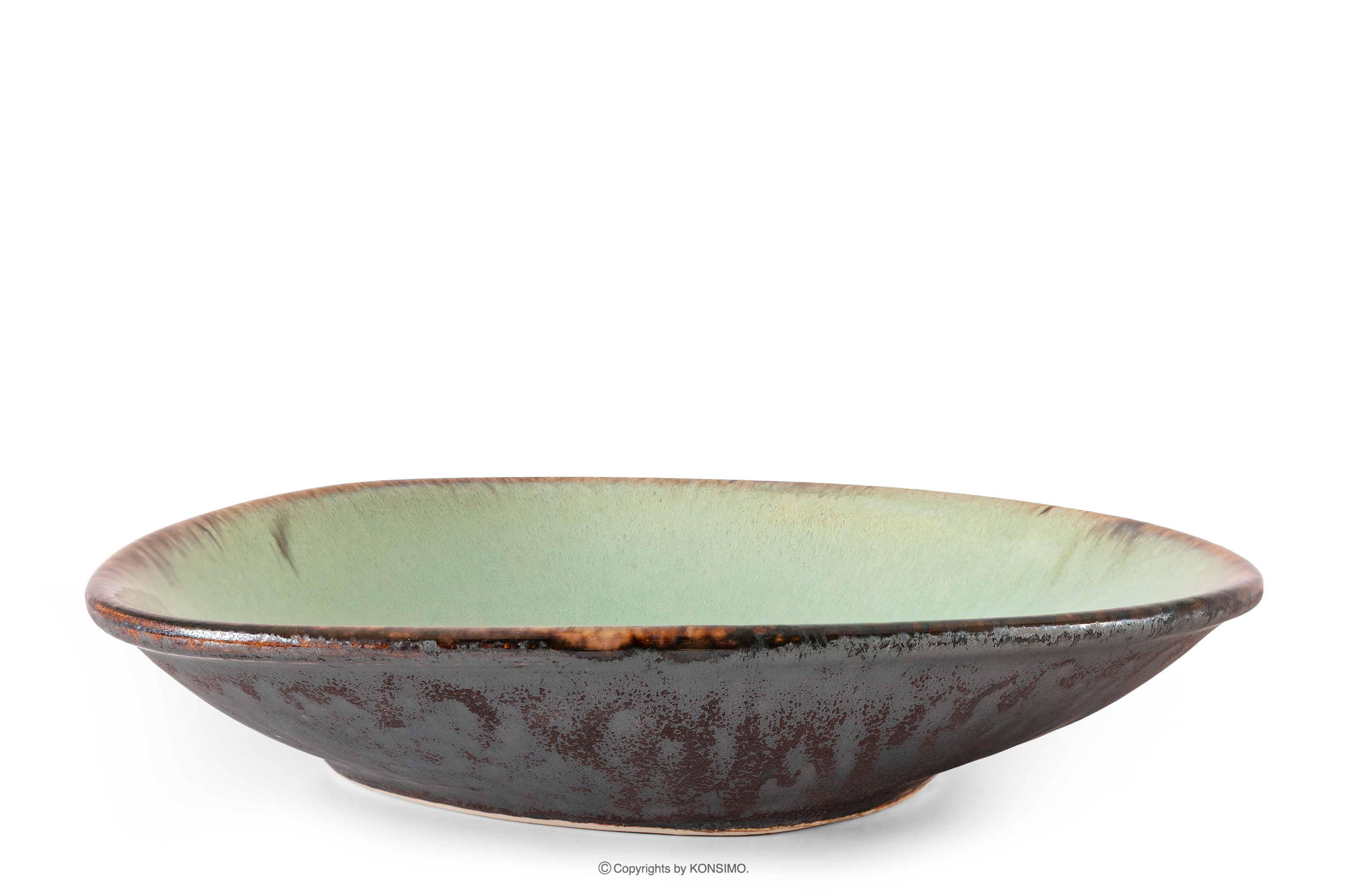 Talerz głęboki ręcznie szkliwiony szałwiowy