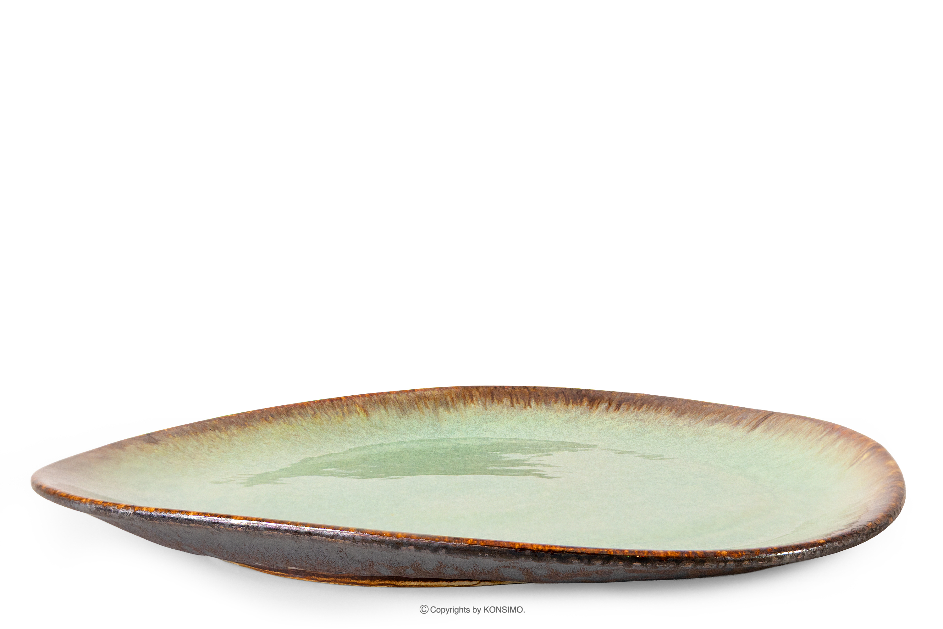 Patera płaska ręcznie szkliwiona szałwiowy