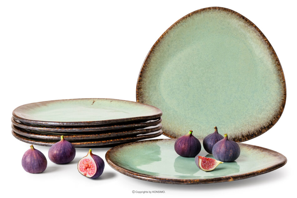 PRIMA Talerz obiadowy z ceramiki ręcznie szkliwiony 6 szt. szałwiowy szałwiowy - zdjęcie 0