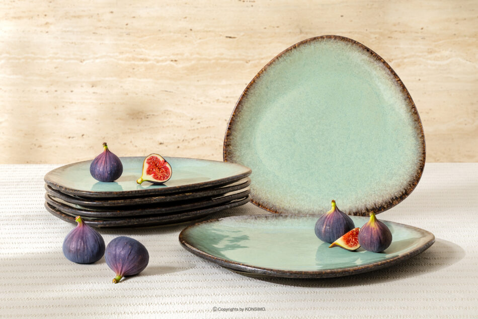 PRIMA Talerz obiadowy z ceramiki ręcznie szkliwiony 6 szt. szałwiowy szałwiowy - zdjęcie 1