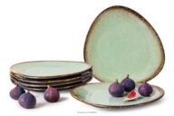 Talerz deserowy z ceramiki ręcznie szkliwiony 6 szt. szałwiowy