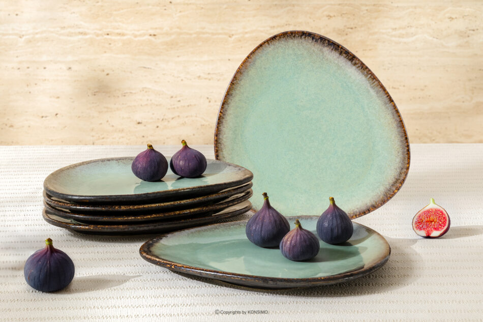 PRIMA Talerz deserowy z ceramiki ręcznie szkliwiony 6 szt. szałwiowy szałwiowy - zdjęcie 1