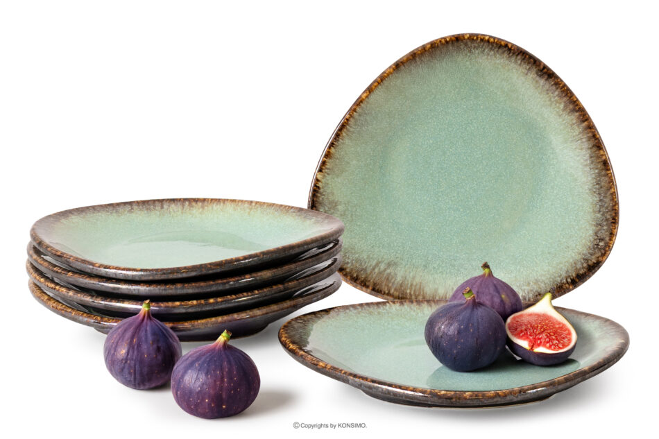 PRIMA Talerz śniadaniowy z ceramiki ręcznie szkliwiony 6 szt. szałwiowy szałwiowy - zdjęcie 0