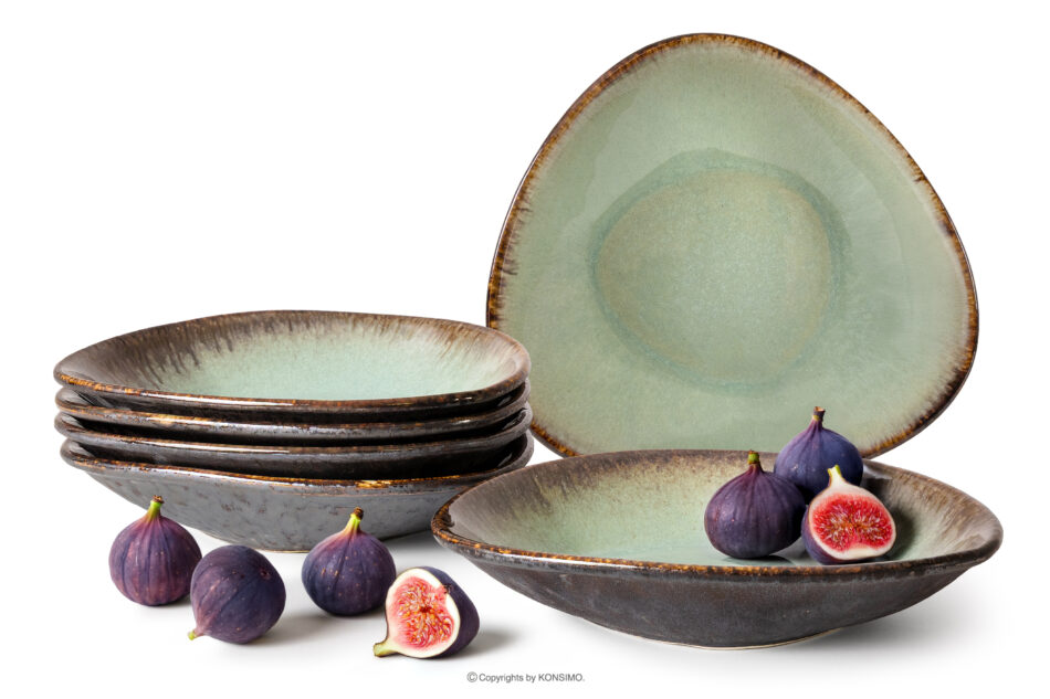 PRIMA Talerz głęboki z ceramiki ręcznie szkliwiony 6 szt. szałwiowy szałwiowy - zdjęcie 0